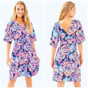 Lilly Pulitzer Blue Pink Yellow Floral Wrap Dress